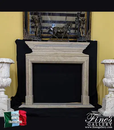 Bolection Style Mantel with Sleek Shelf in Italian Roman Travertine