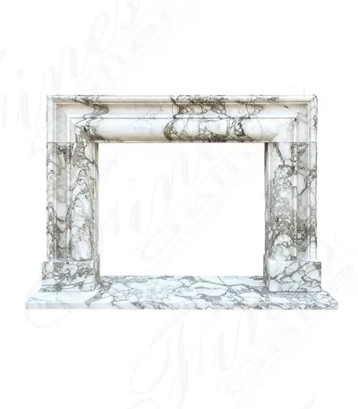 Bolection style mantel in Exotic Arabascato Marble