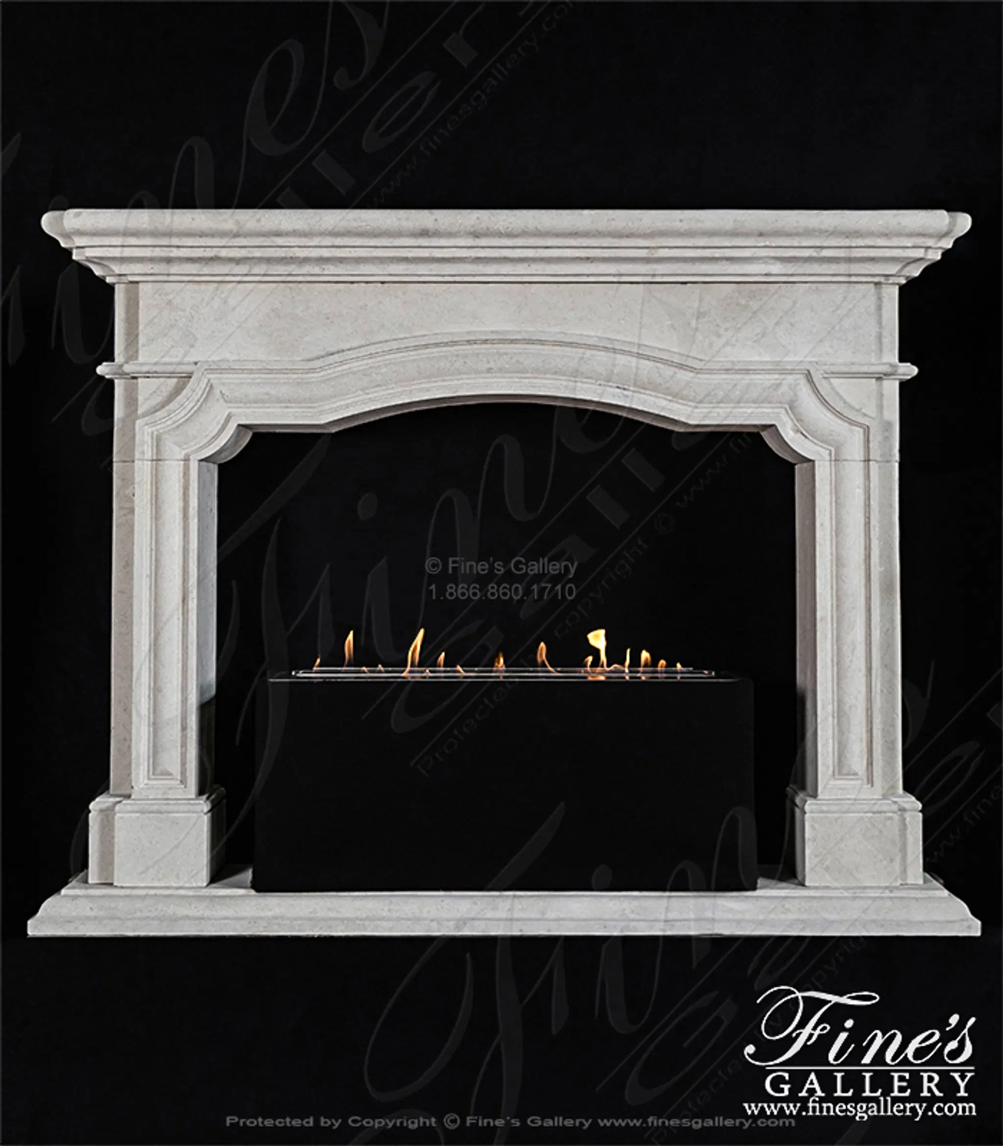 Arched Mantel in French Limestone — Model MFP-2631 — Hand-Crafted by Fine's Gallery