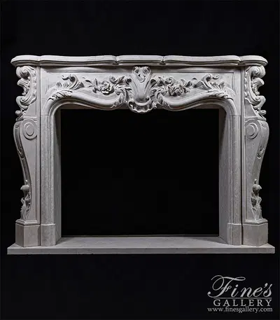 Deep Relief French Style Mantel in Italian Botticino Marble