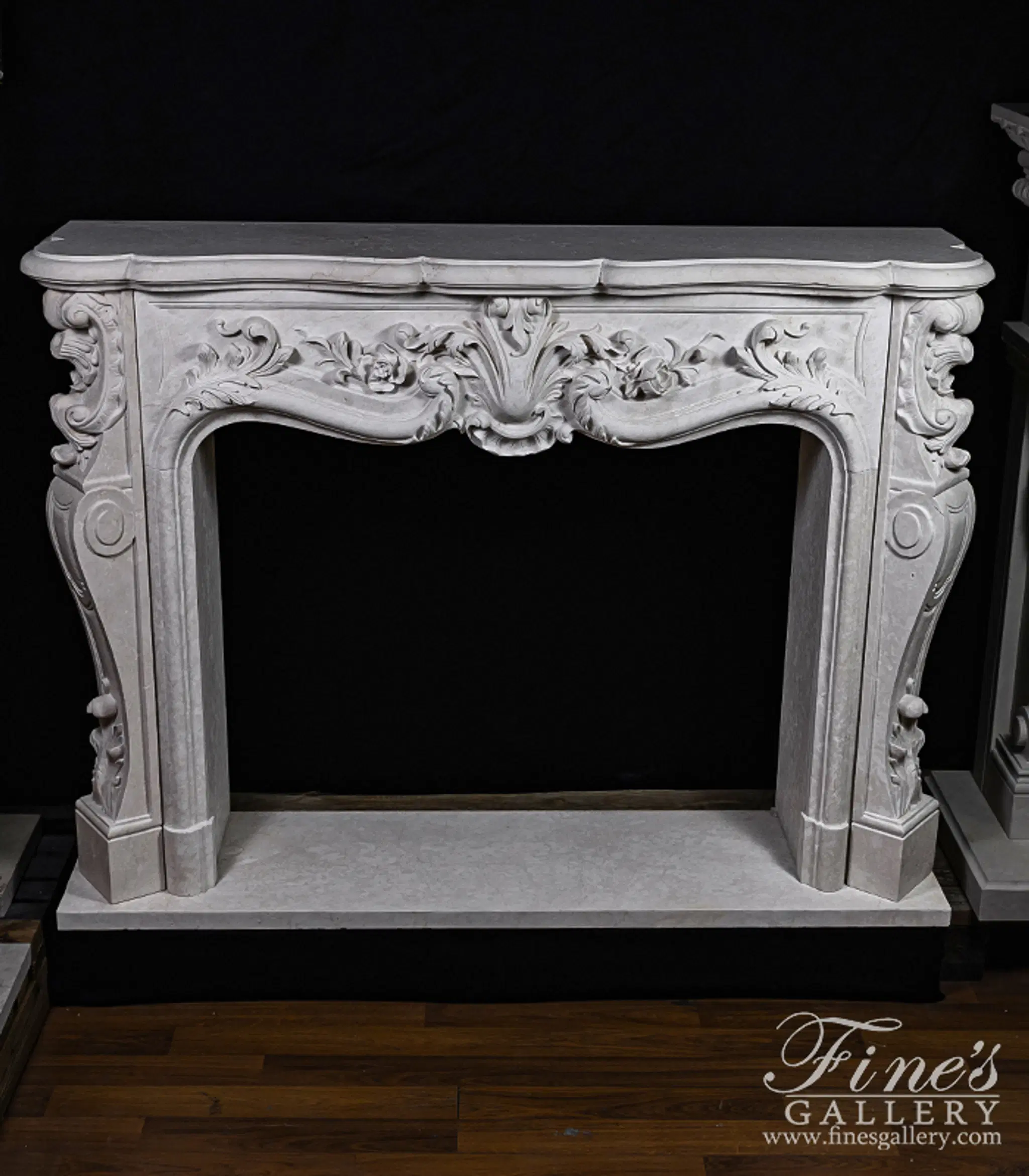 Deep Relief French Style Mantel in Italian Botticino Marble — Model MFP-2634 — detail view 1