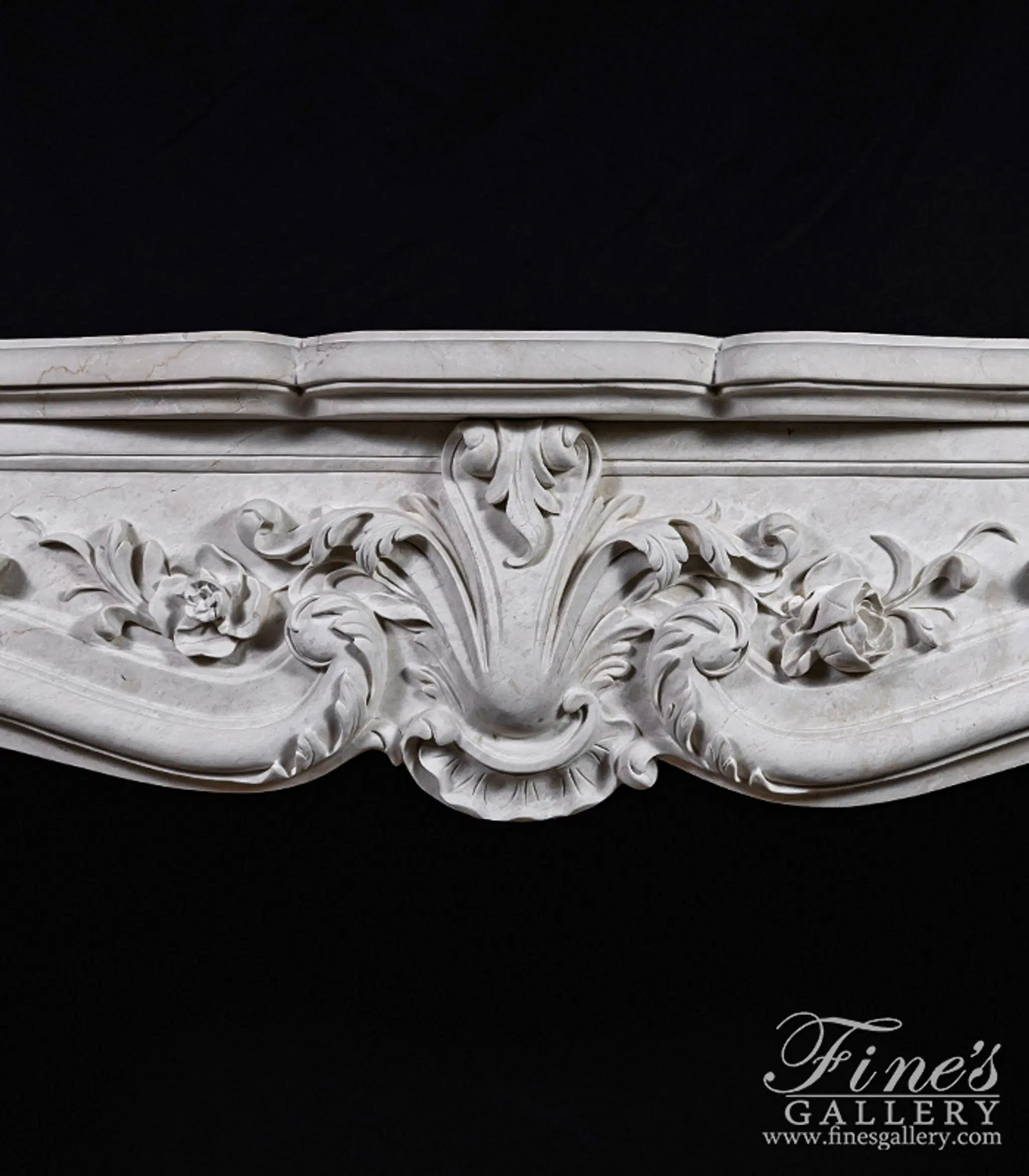 Deep Relief French Style Mantel in Italian Botticino Marble — Model MFP-2634 — detail view 2