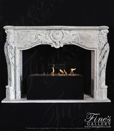 Rare French Style Mantel in Exotic Arabascato Corchia Gold Marble
