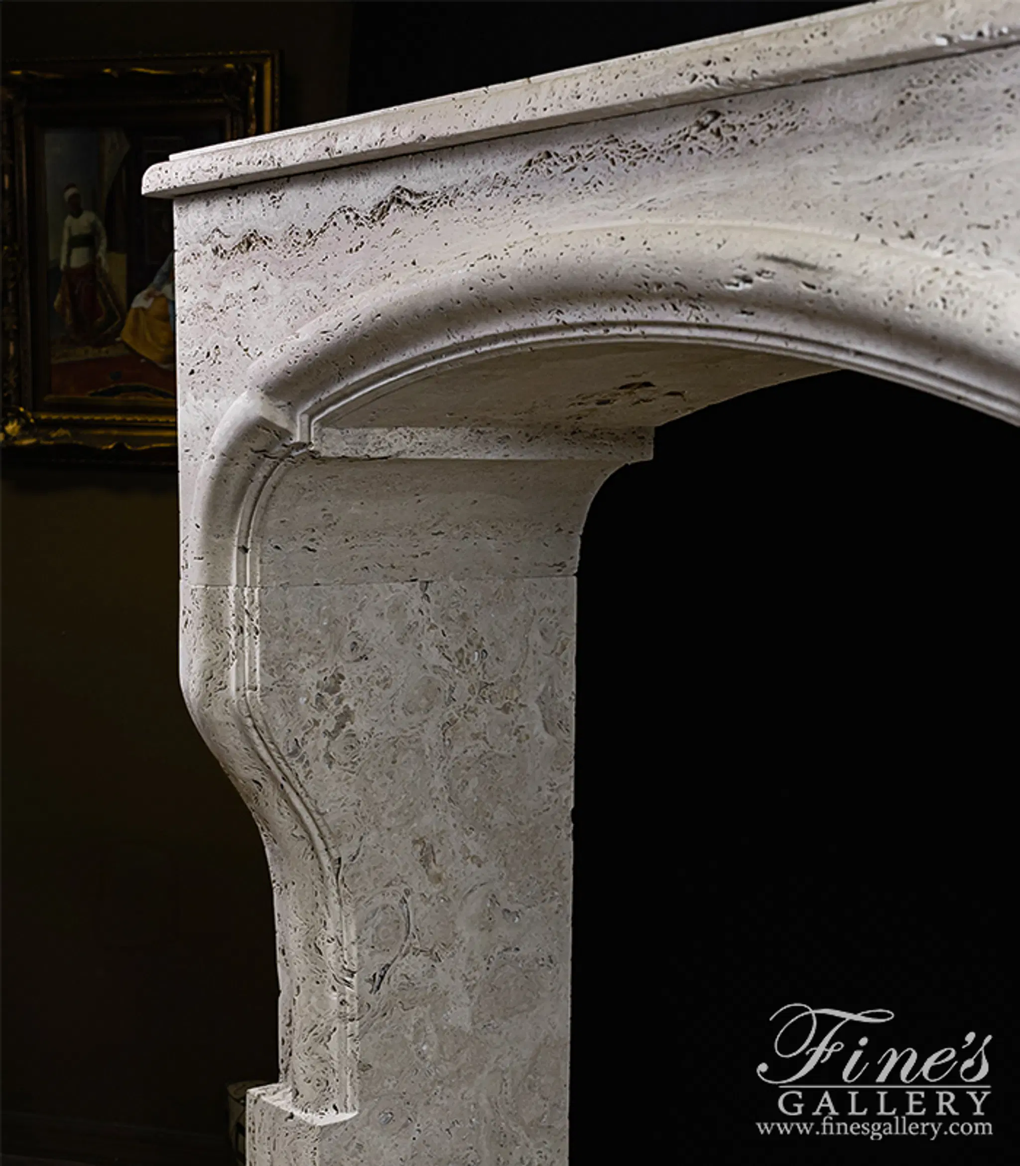 Arched Mantel in Italian Travertine — Model MFP-2668 — detail view 7