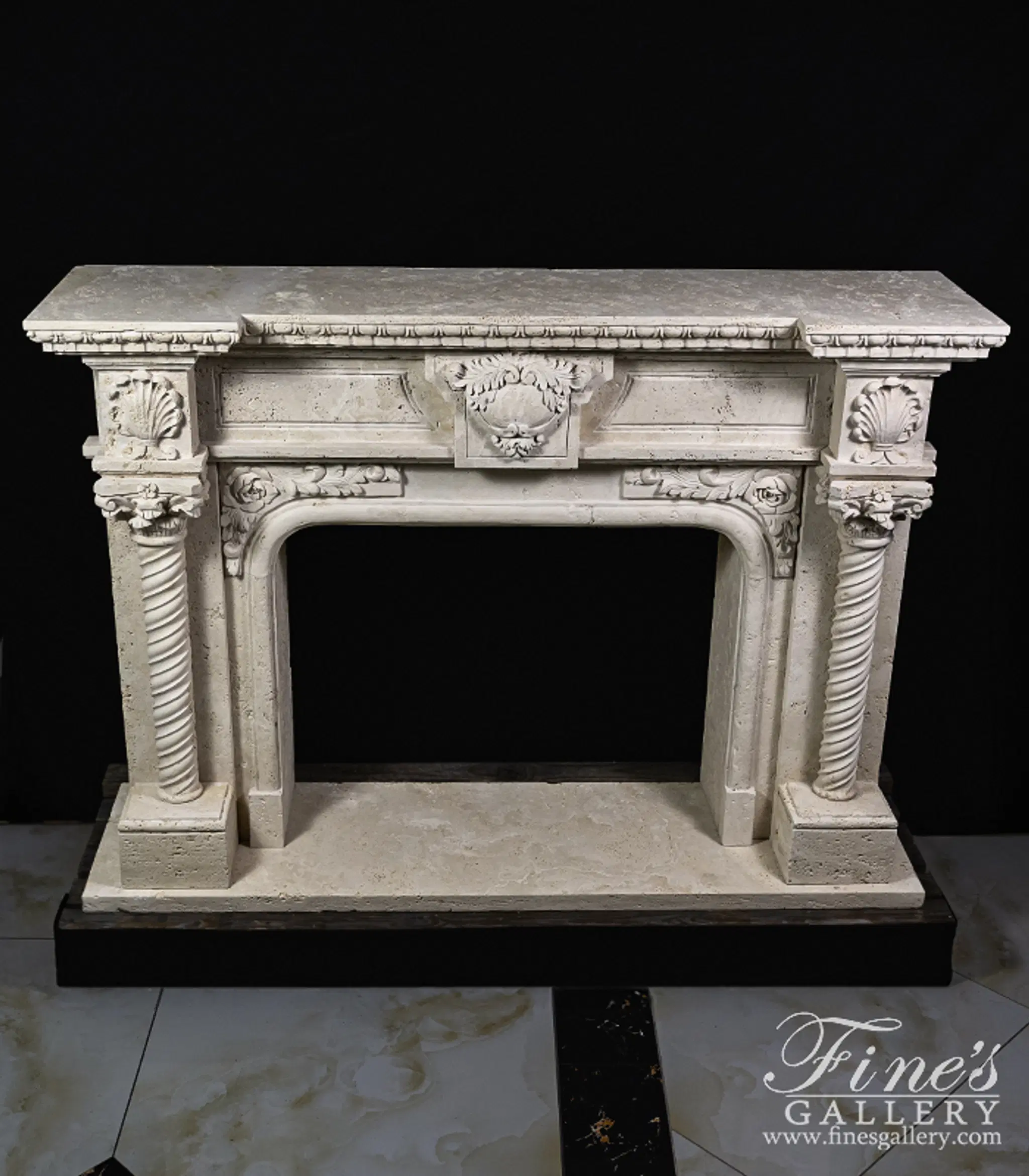 Neoclassical Style Mantelpiece in Roman Travertine — Model MFP-2670 — detail view 1