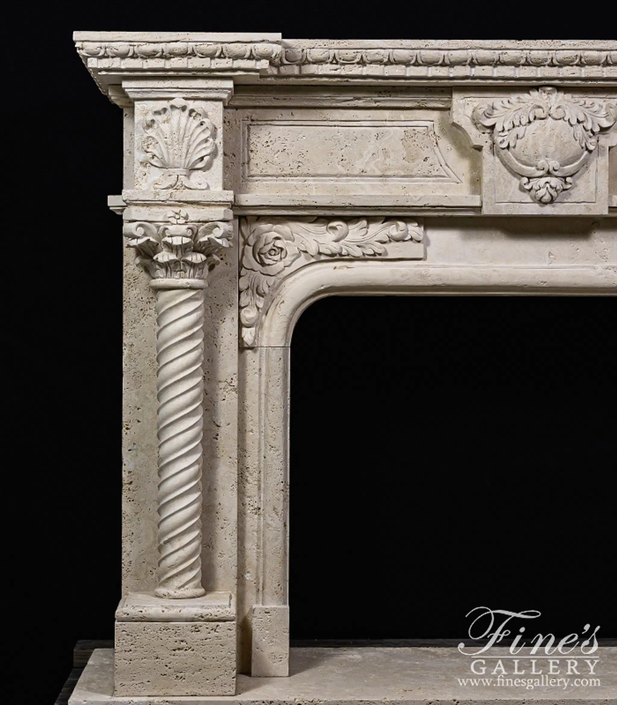 Neoclassical Style Mantelpiece in Roman Travertine — Model MFP-2670 — detail view 4