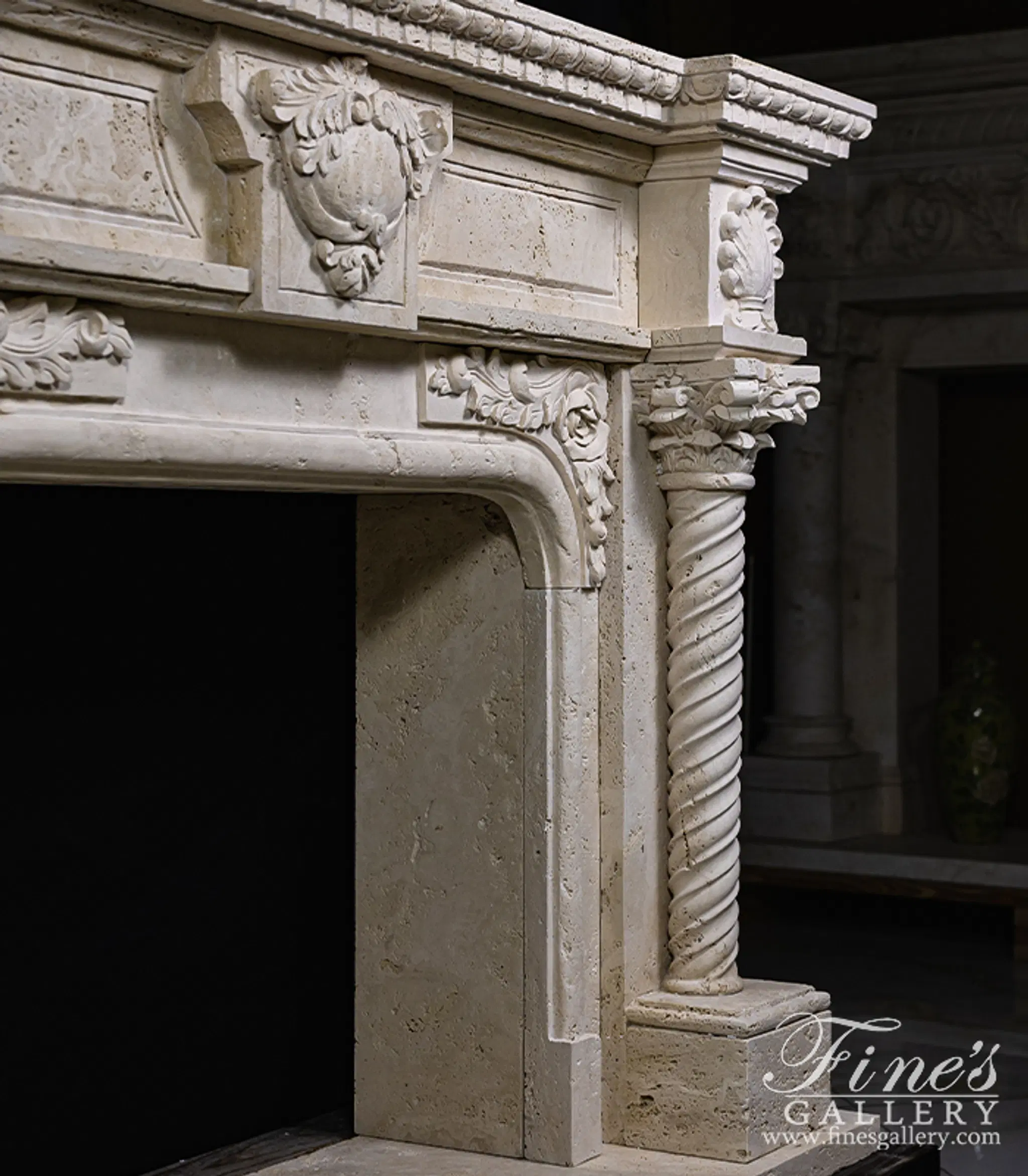 Neoclassical Style Mantelpiece in Roman Travertine — Model MFP-2670 — detail view 5
