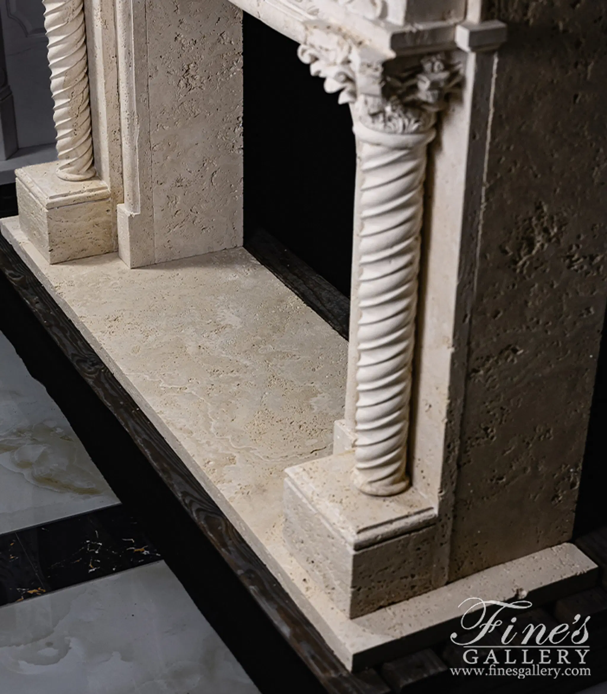 Neoclassical Style Mantelpiece in Roman Travertine — Model MFP-2670 — detail view 6