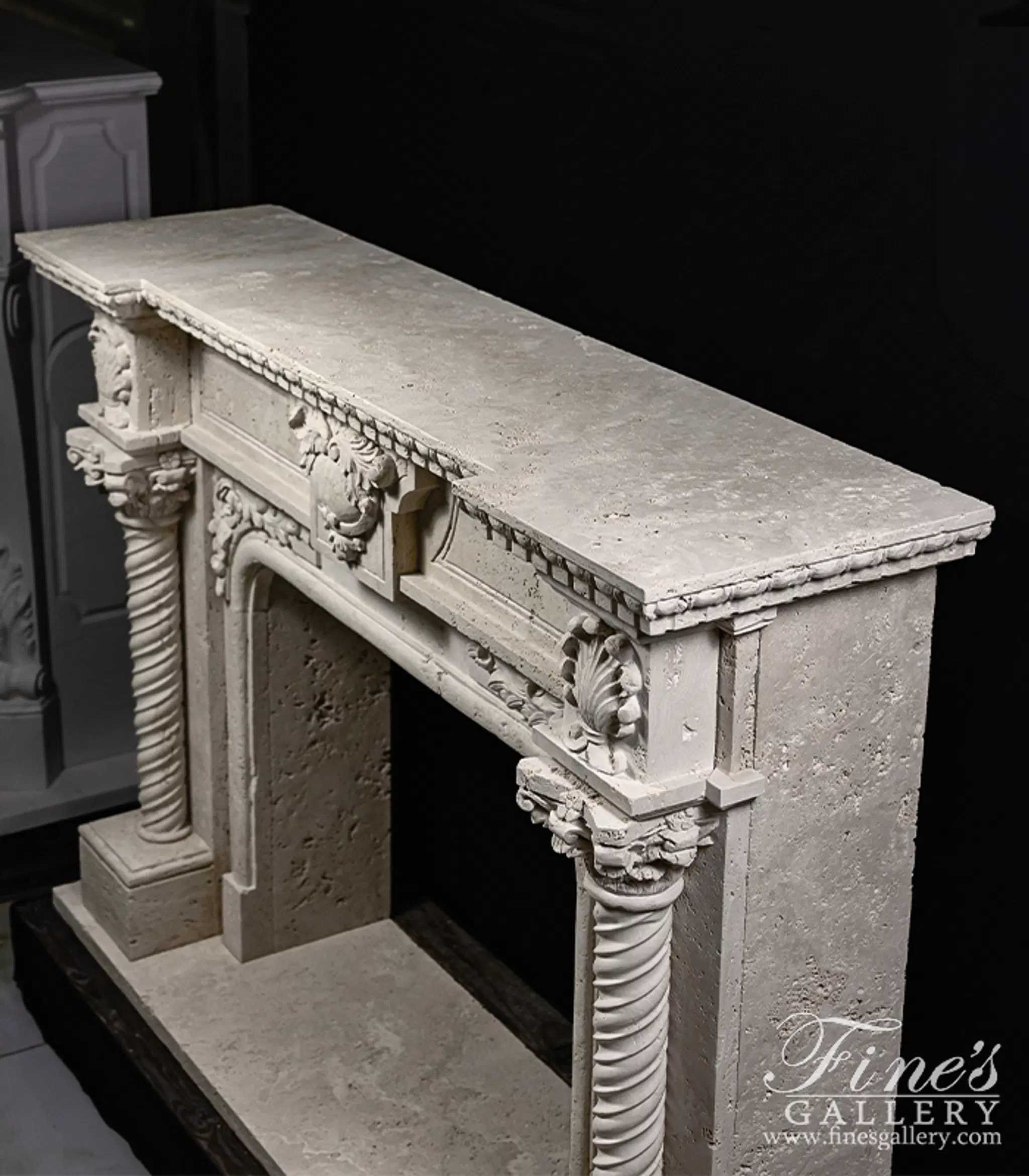 Neoclassical Style Mantelpiece in Roman Travertine — Model MFP-2670 — detail view 7