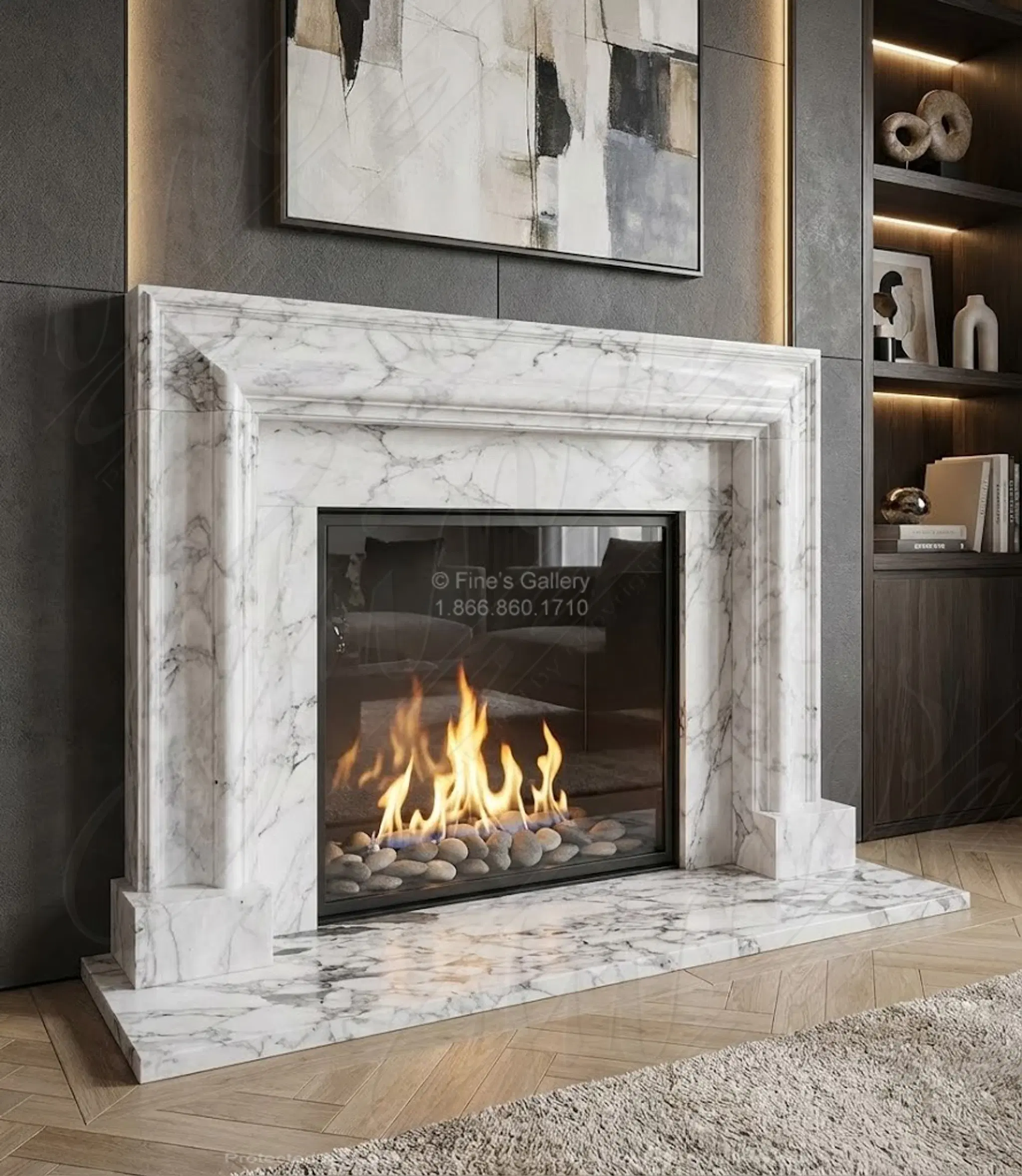 A Bolection Style Mantel in Arabascato Marble