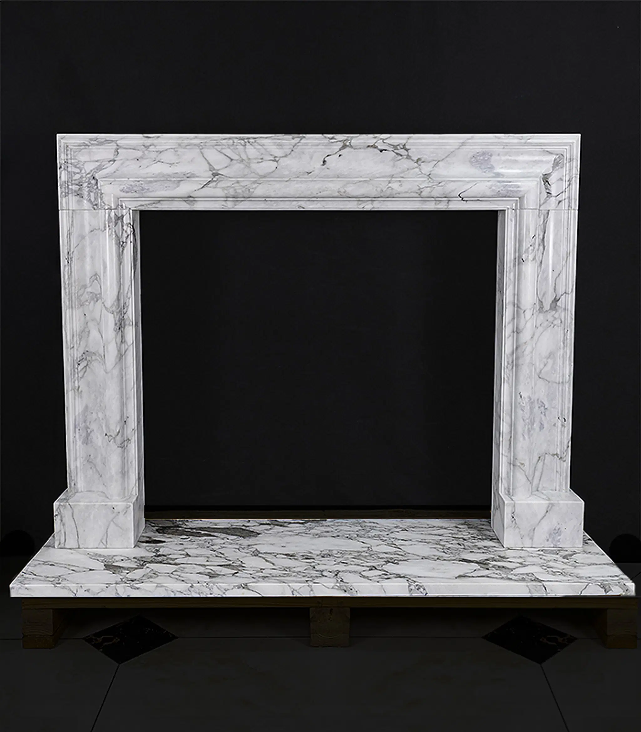 A Bolection Style Mantel in Arabascato Marble — Model MFP-2673 — Hand-Crafted by Fine's Gallery