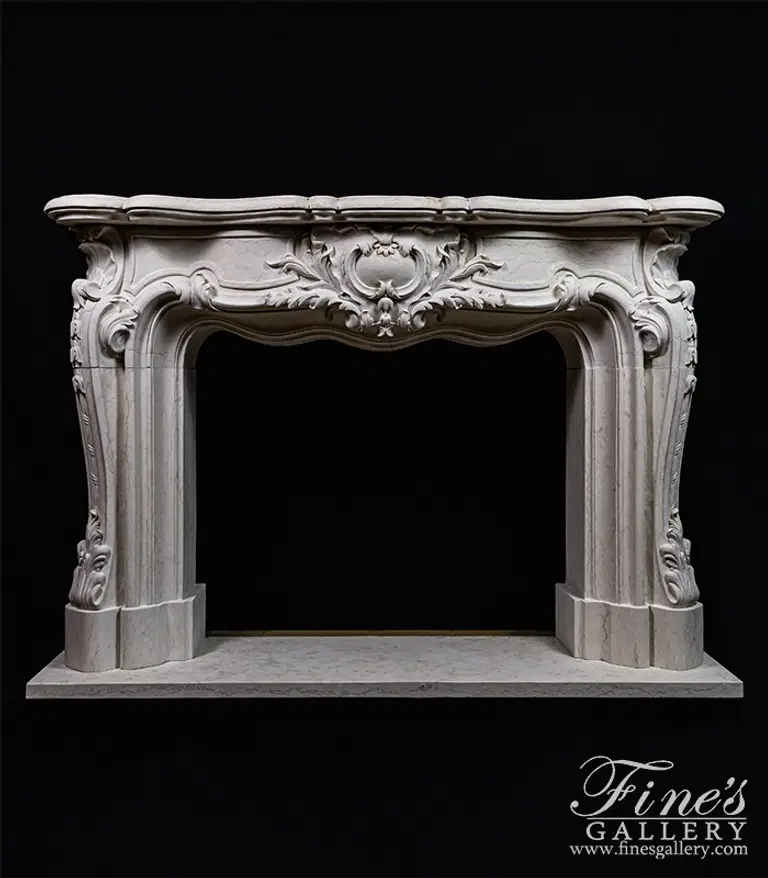 Exquisite Solid French Style Mantel In Italian Bianco Perlino Marble