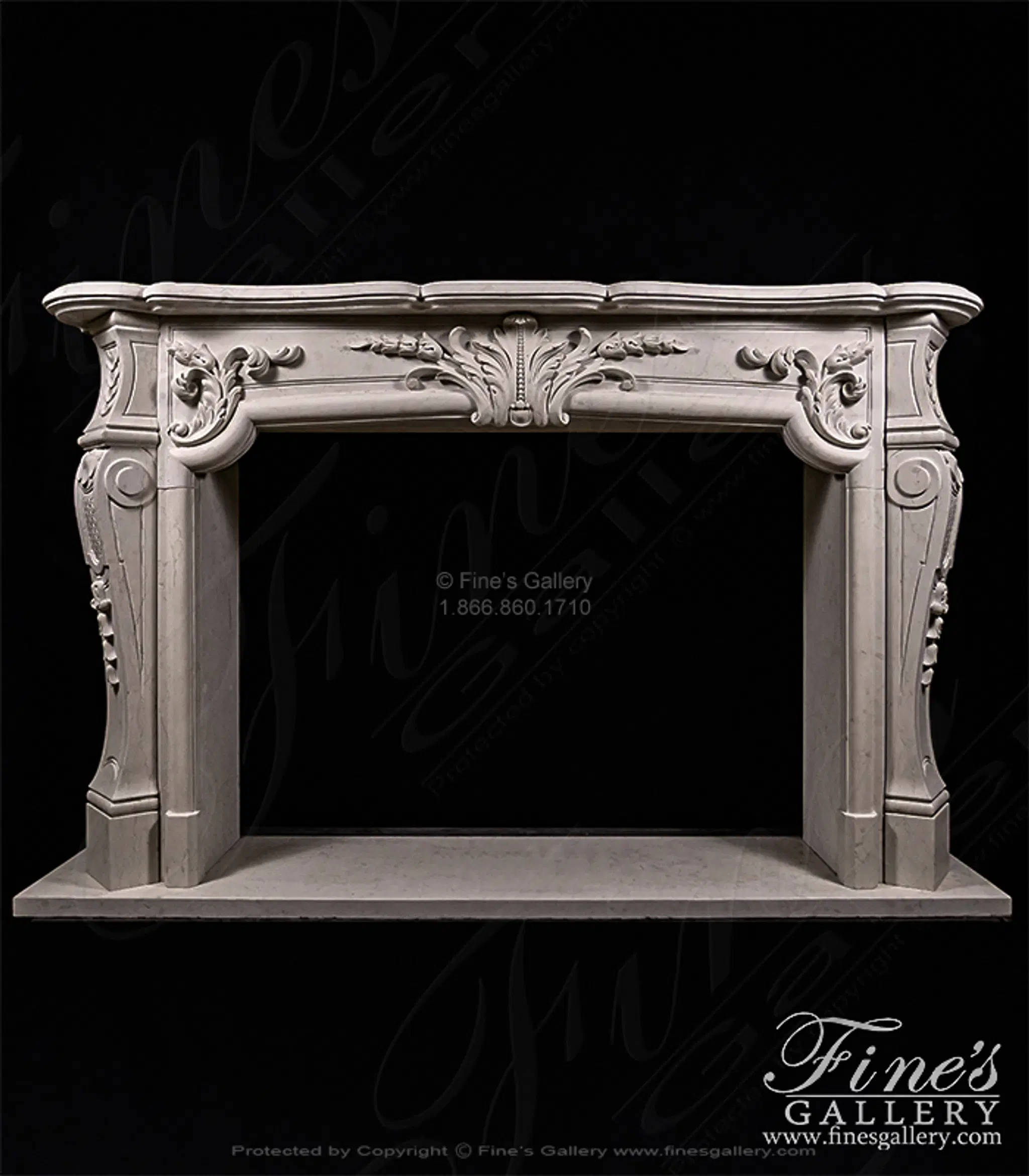 Rare French Style Mantel in Italian Quarried Perlino Marble — Model MFP-2705 — Hand-Crafted by Fine's Gallery