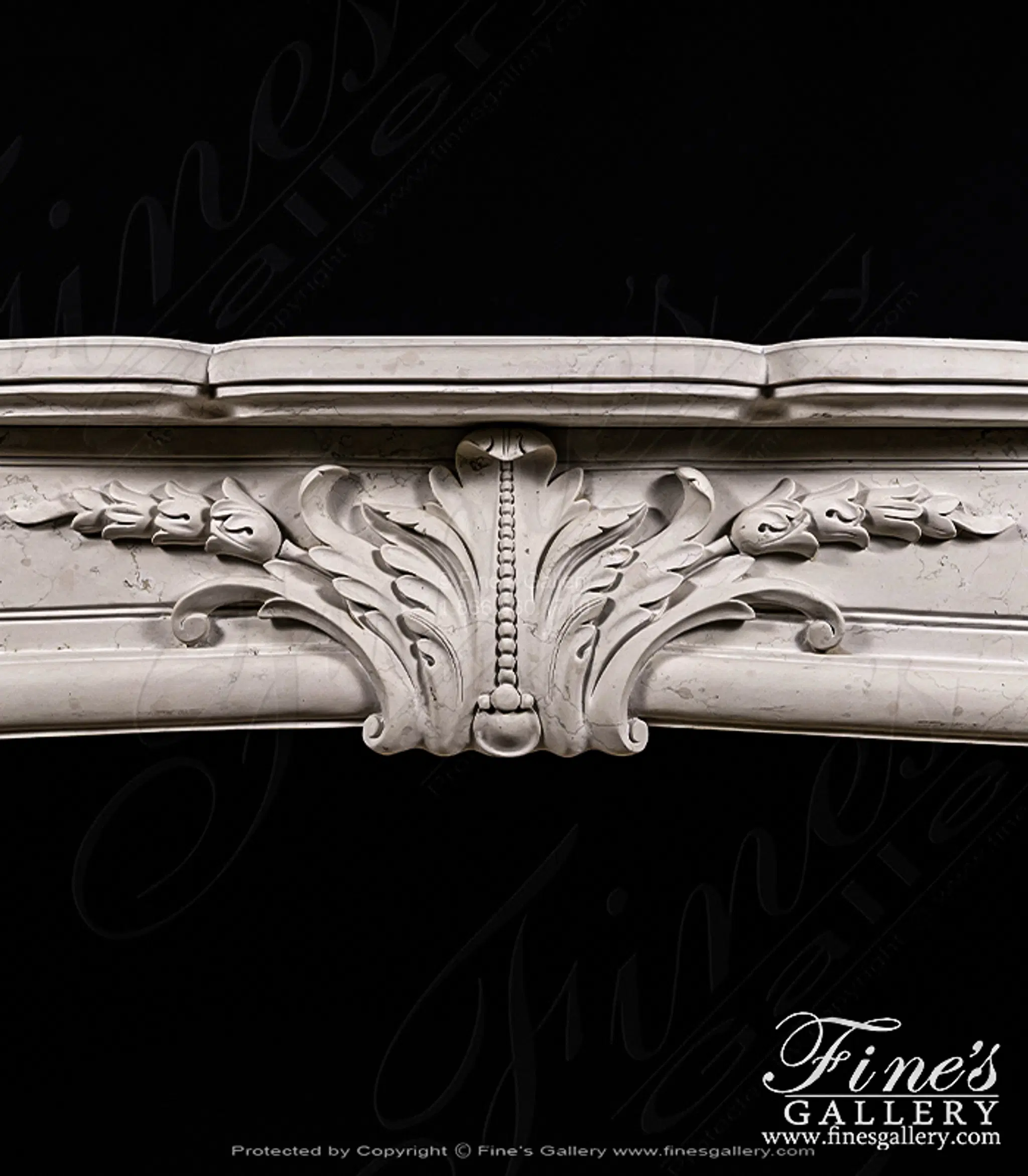 Rare French Style Mantel in Italian Quarried Perlino Marble — Model MFP-2705 — detail view 4