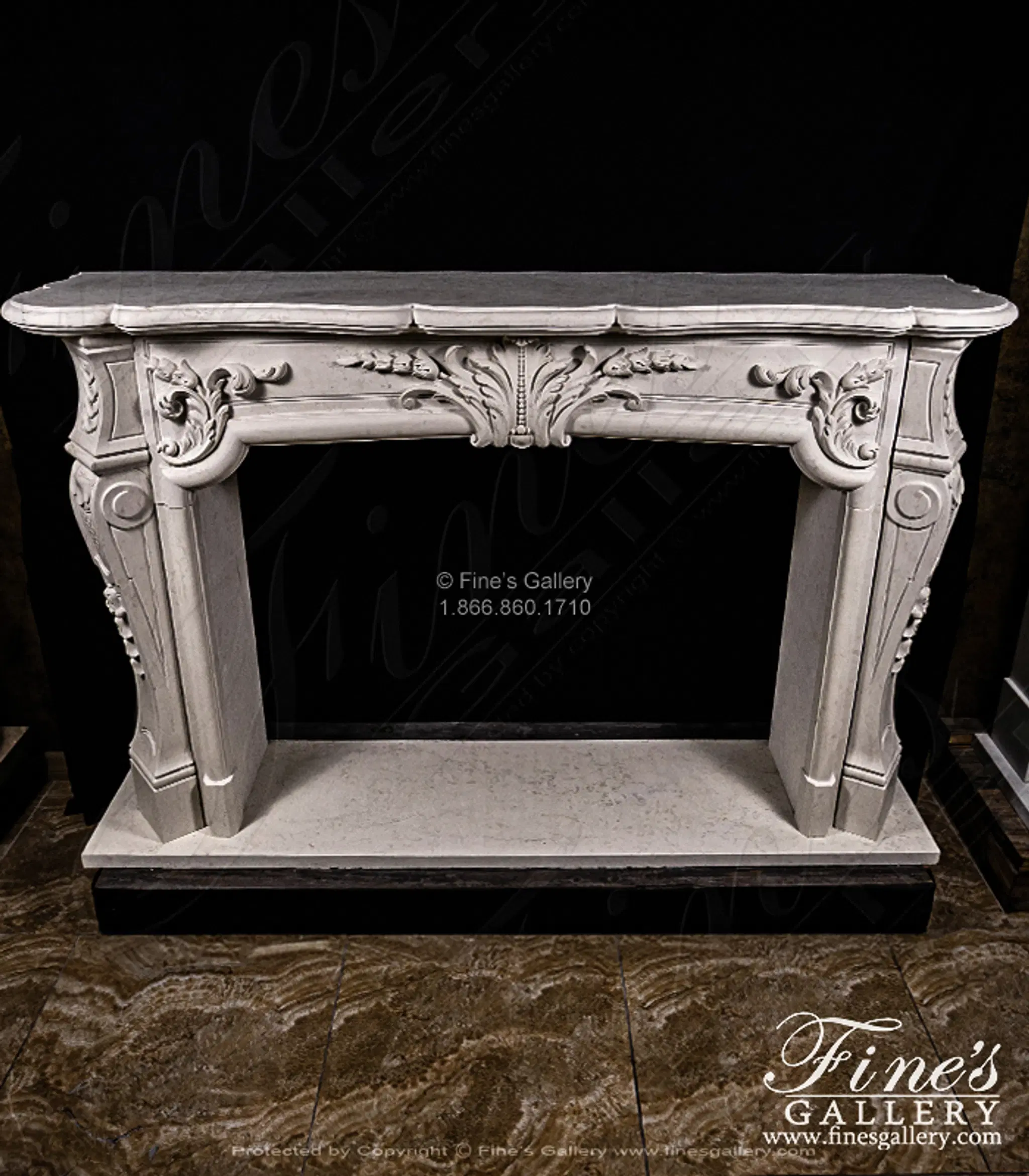 Rare French Style Mantel in Italian Quarried Perlino Marble — Model MFP-2705 — detail view 1