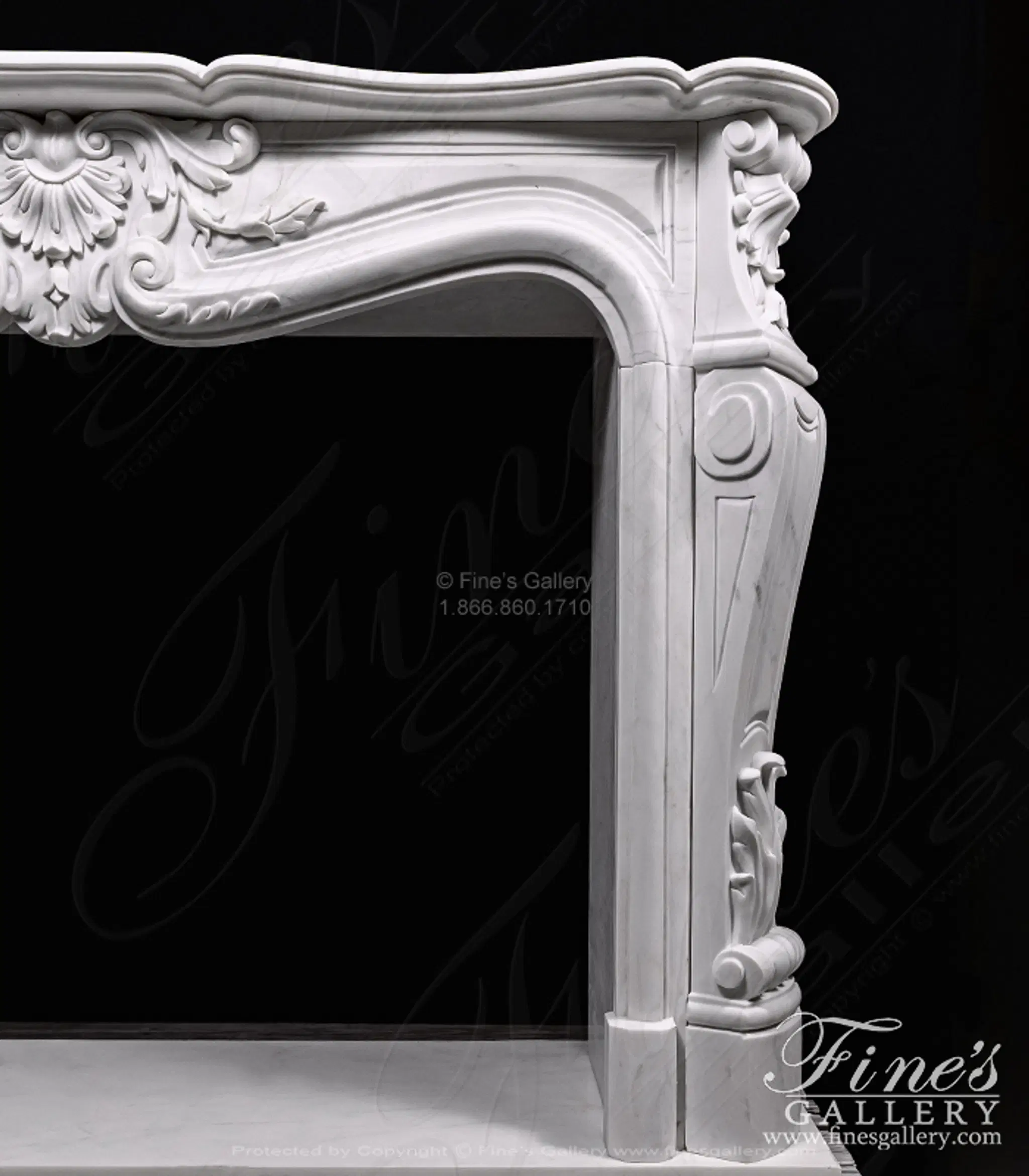 Classic French Style Mantel in Statuary Marble — Model MFP-2719 — detail view 5