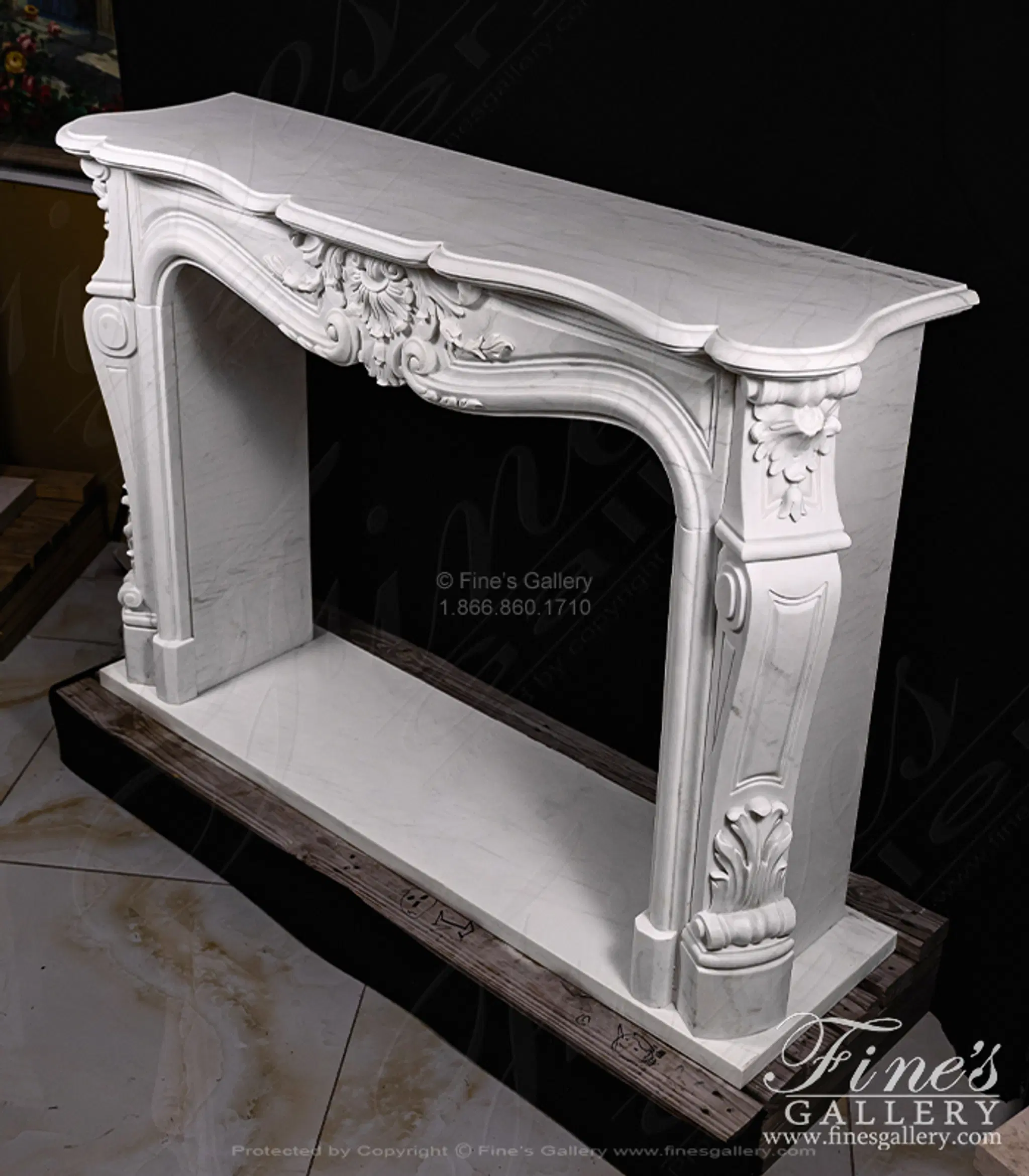 Classic French Style Mantel in Statuary Marble — Model MFP-2719 — detail view 1