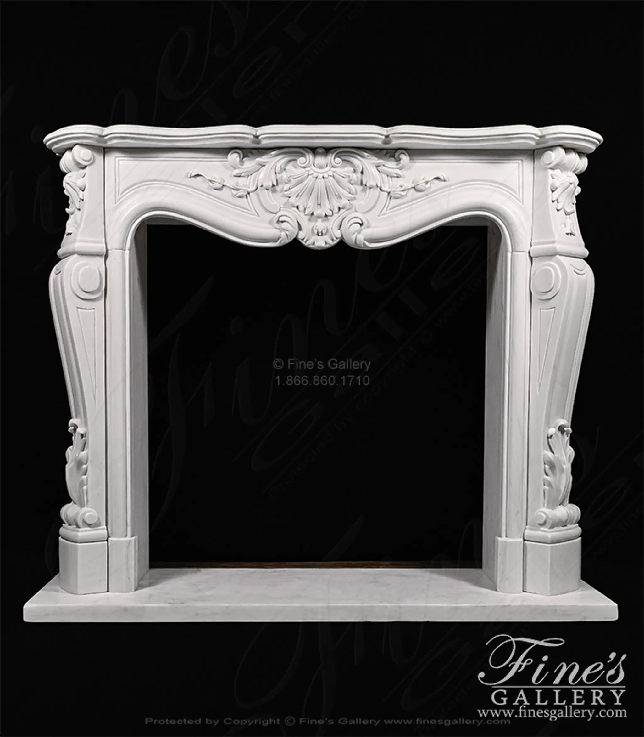 53" French Style Mantel in Statuary Marble - Elegant Fireplace Surround — Model MFP-2720 — Hand-Crafted by Fine's Gallery