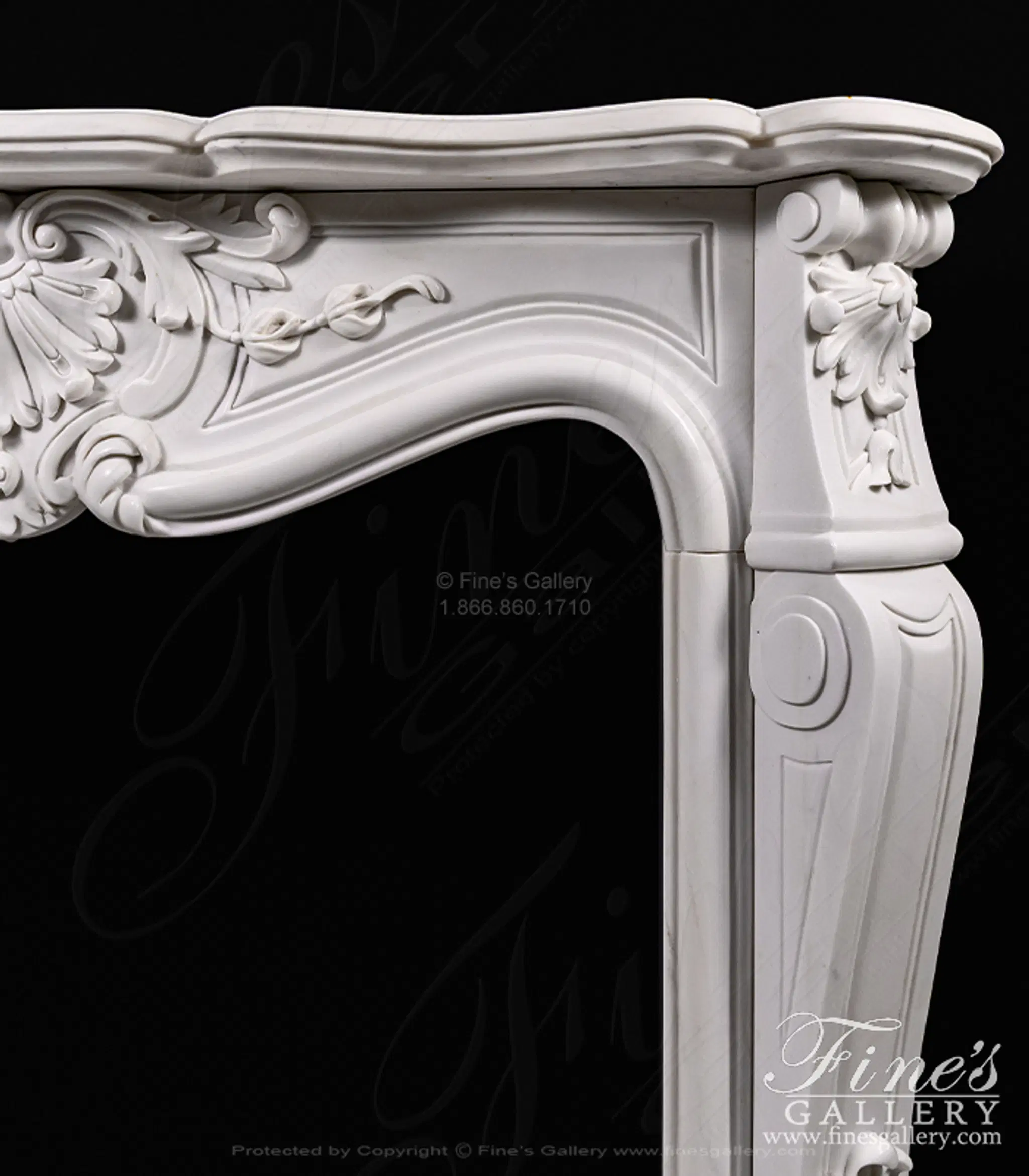 53" French Style Mantel in Statuary Marble - Elegant Fireplace Surround — Model MFP-2720 — detail view 4