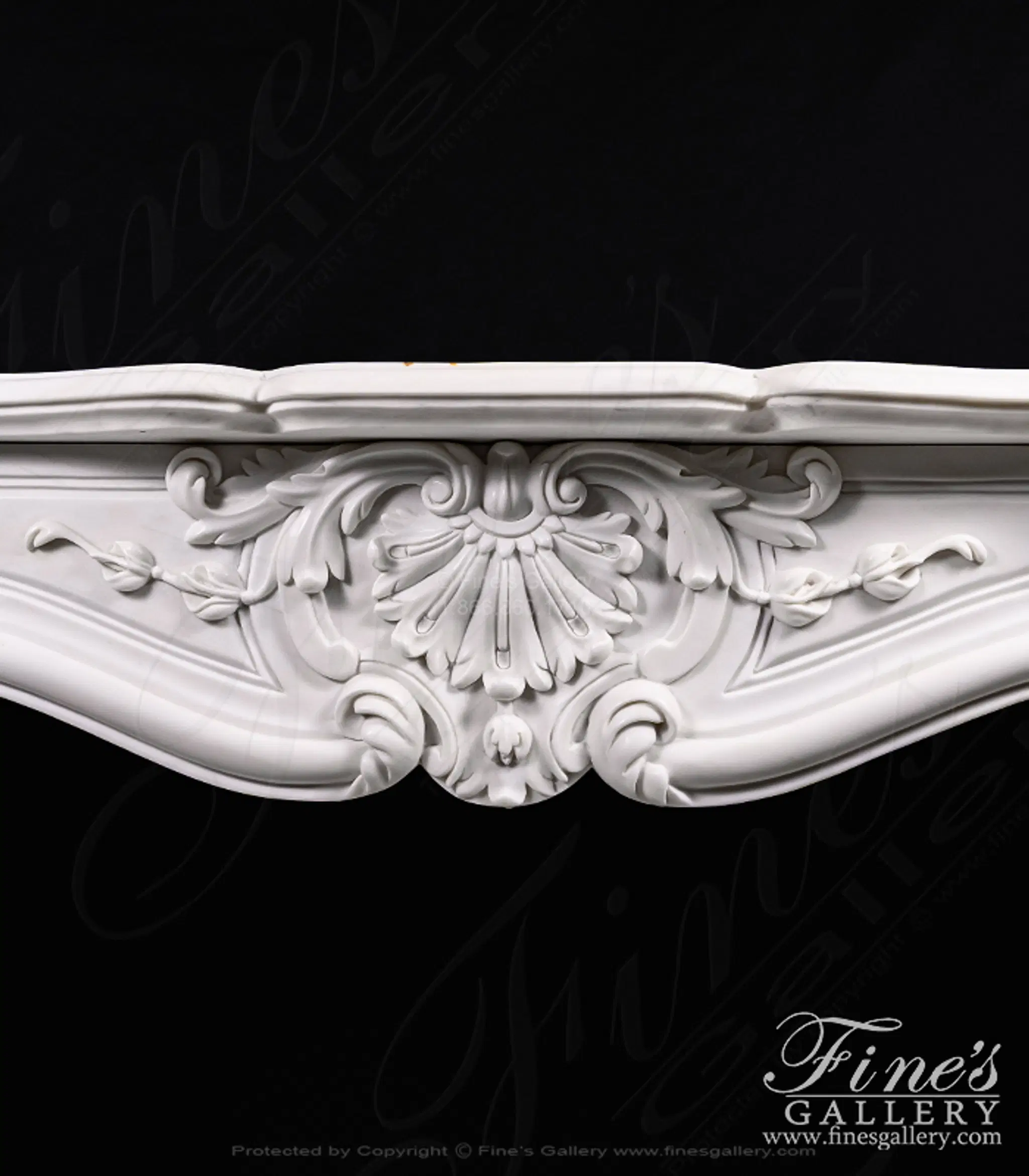 53" French Style Mantel in Statuary Marble - Elegant Fireplace Surround — Model MFP-2720 — detail view 5