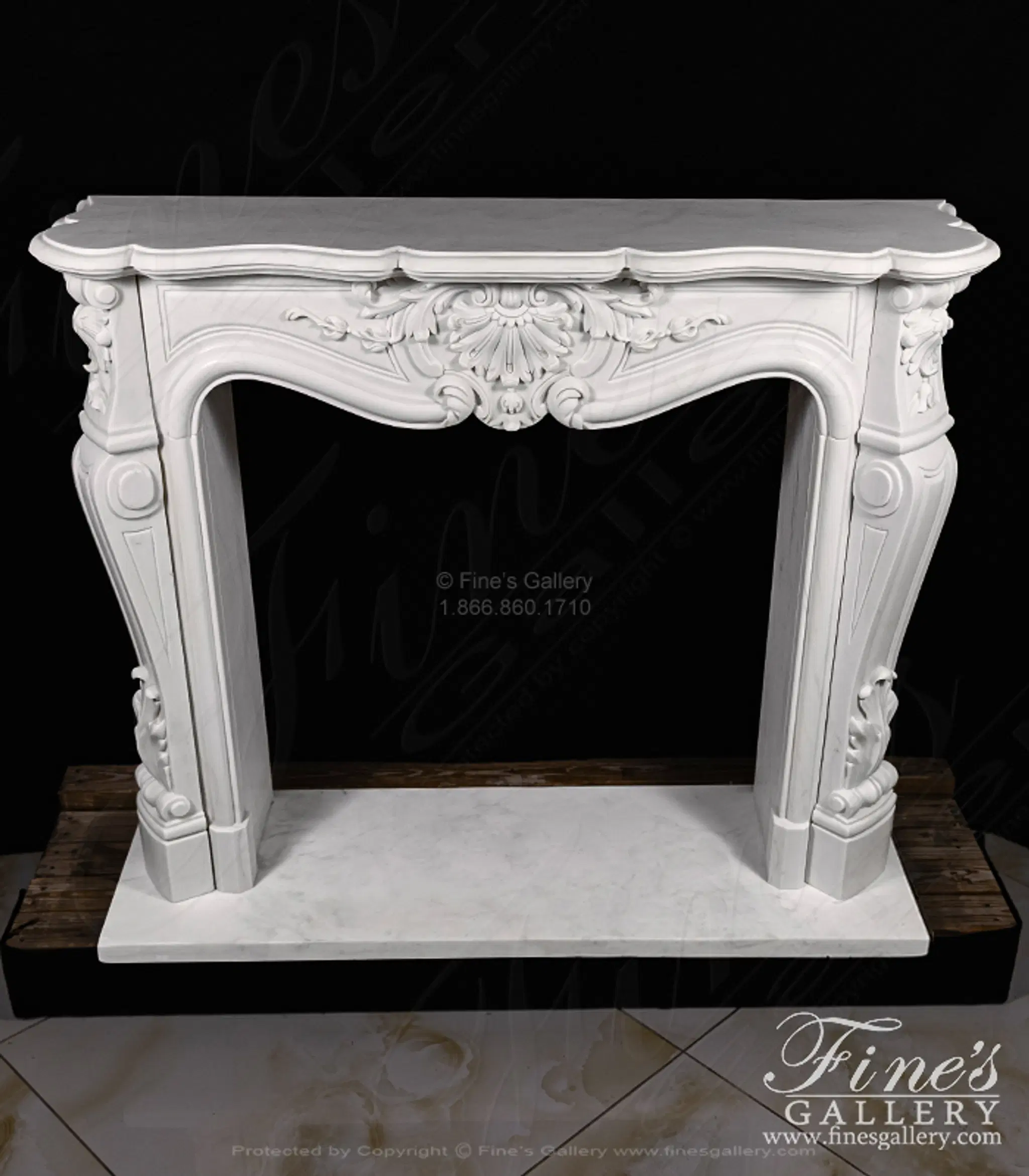 53" French Style Mantel in Statuary Marble - Elegant Fireplace Surround — Model MFP-2720 — detail view 1