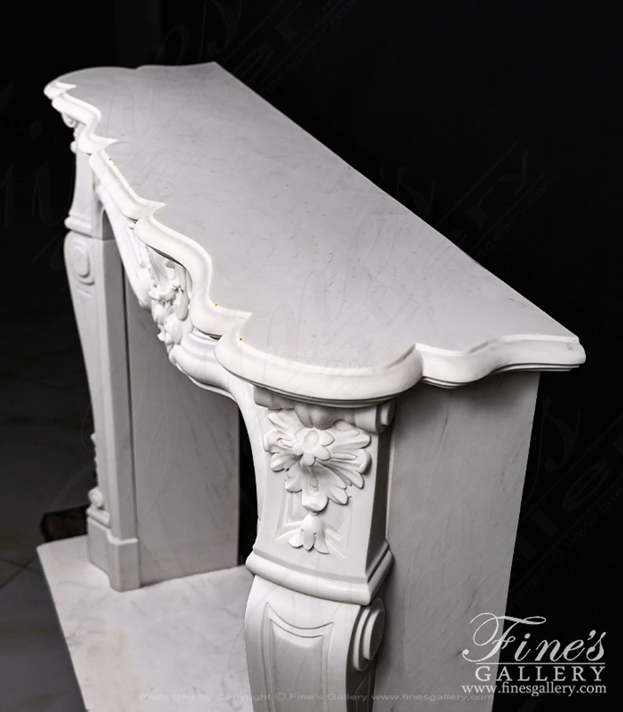 53" French Style Mantel in Statuary Marble - Elegant Fireplace Surround — Model MFP-2720 — detail view 6