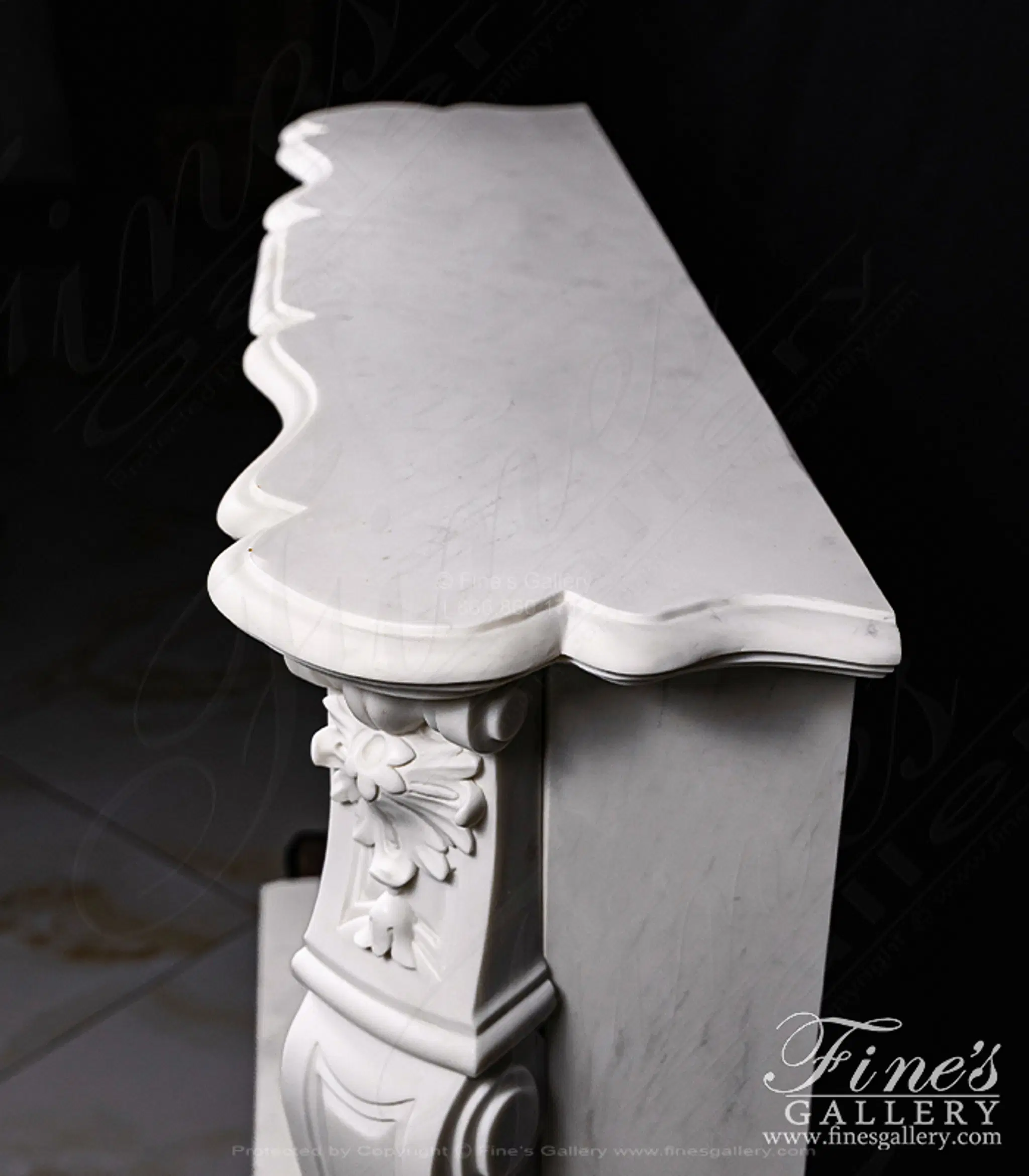 53" French Style Mantel in Statuary Marble - Elegant Fireplace Surround — Model MFP-2720 — detail view 7