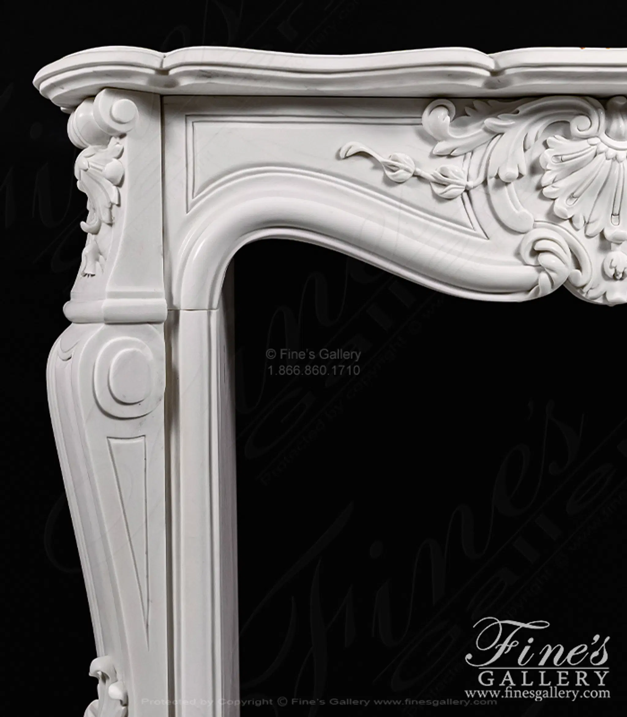 53" French Style Mantel in Statuary Marble - Elegant Fireplace Surround — Model MFP-2720 — detail view 2