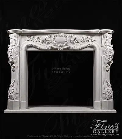 Deep Relief Rose and Floral French Style Mantel in Statuary Marble