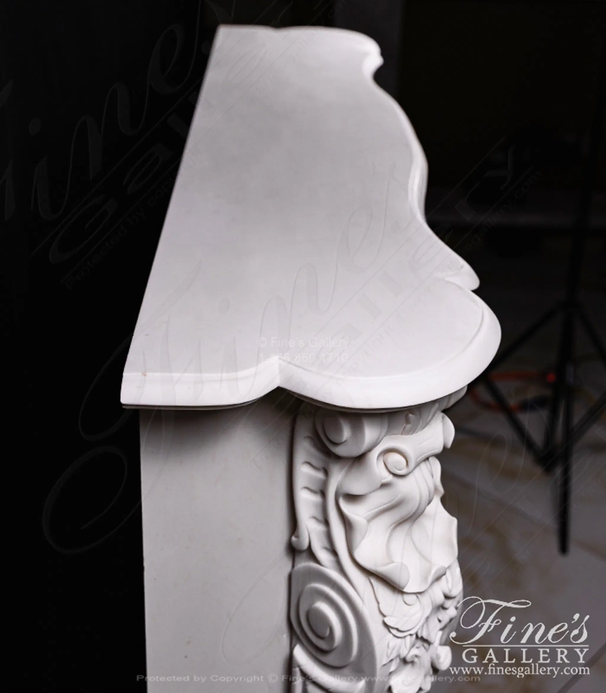 Deep Relief Rose and Floral French Style Mantel in Statuary Marble — Model MFP-2723 — detail view 6
