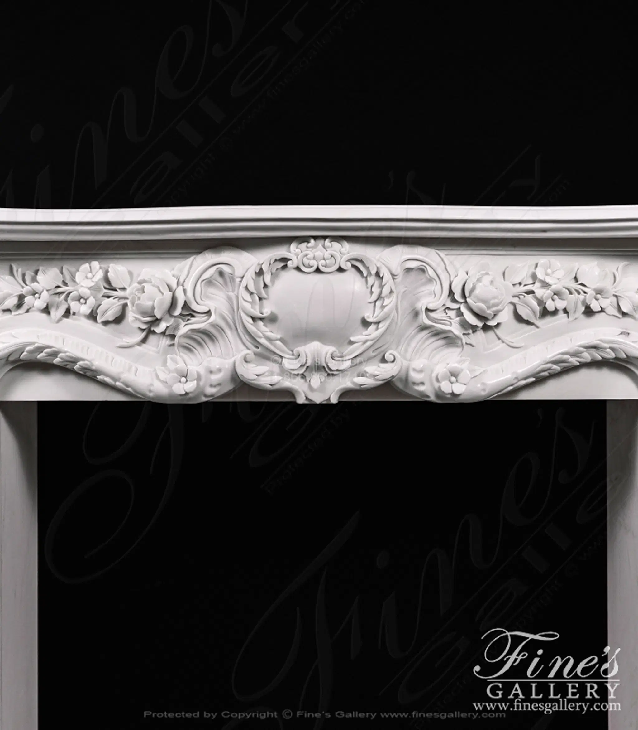 Deep Relief Rose and Floral French Style Mantel in Statuary Marble — Model MFP-2723 — detail view 3