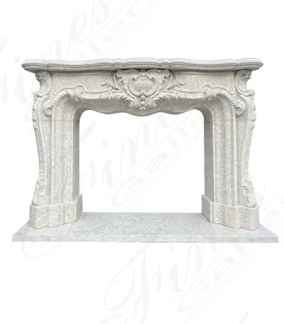Exquisite Solid French Mantel in Italian Botticino Marble