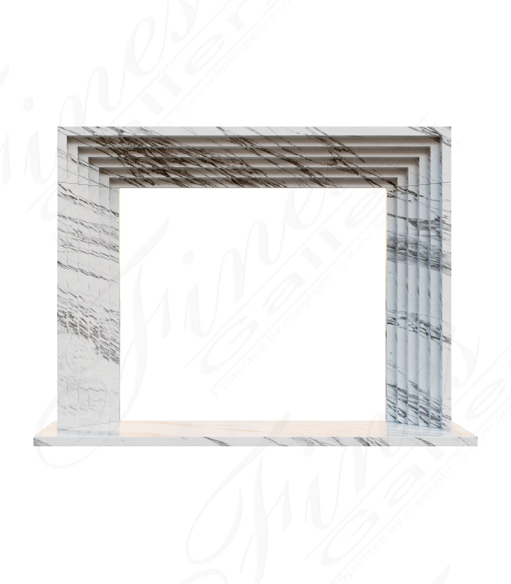 Bevel Edge Modern Mantel in Italian Arabascato Marble — Model MFP-2729 — Hand-Crafted by Fine's Gallery
