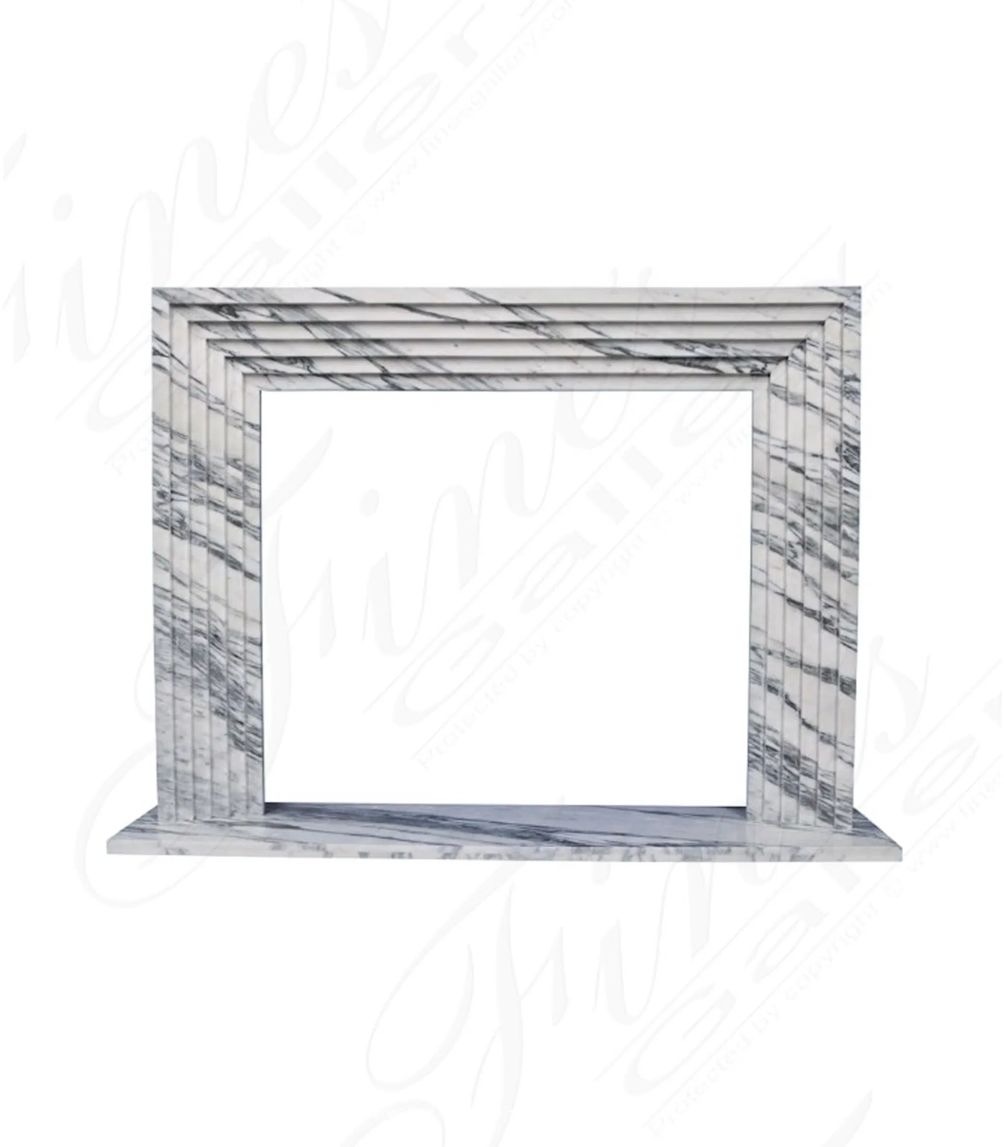 Bevel Edge Modern Mantel in Italian Arabascato Marble — Model MFP-2729 — Hand-Crafted by Fine's Gallery