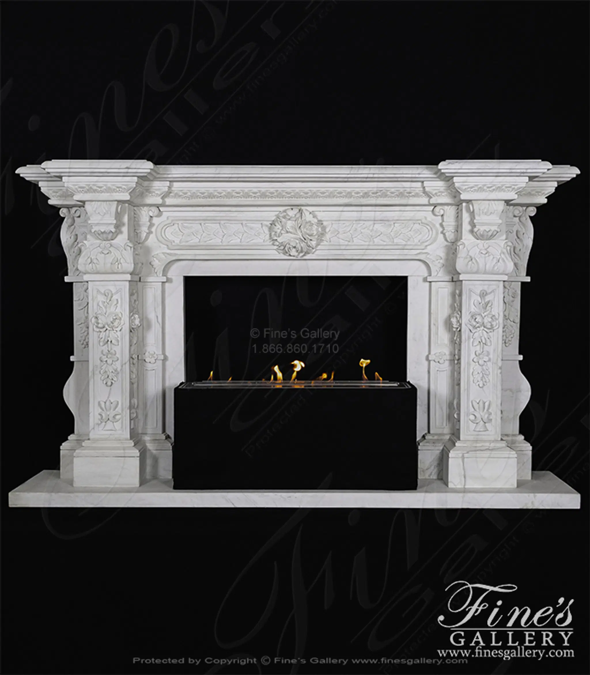 Ornate Italian Renaissance Marble Fireplace