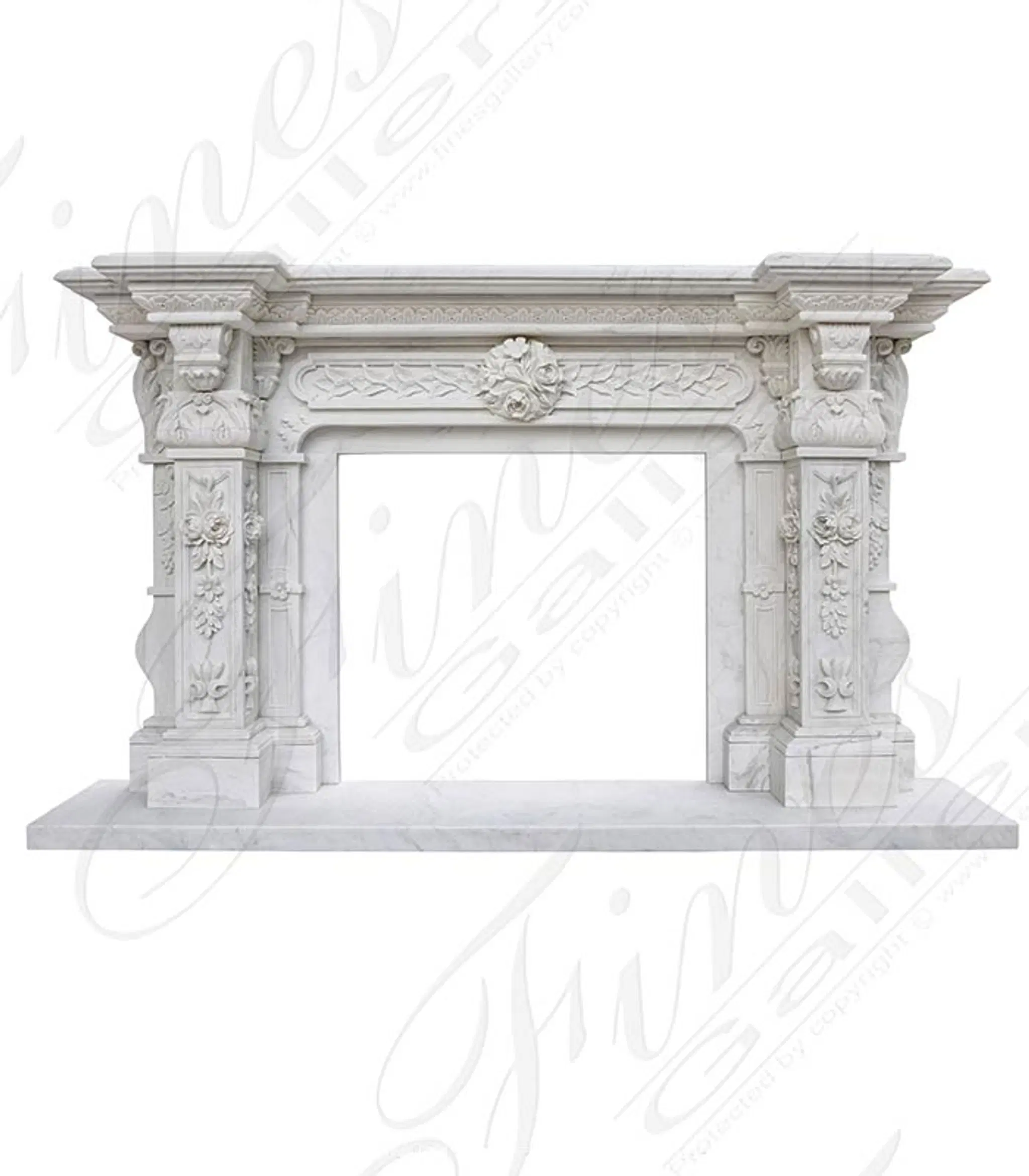 Ornate Italian Renaissance Marble Fireplace