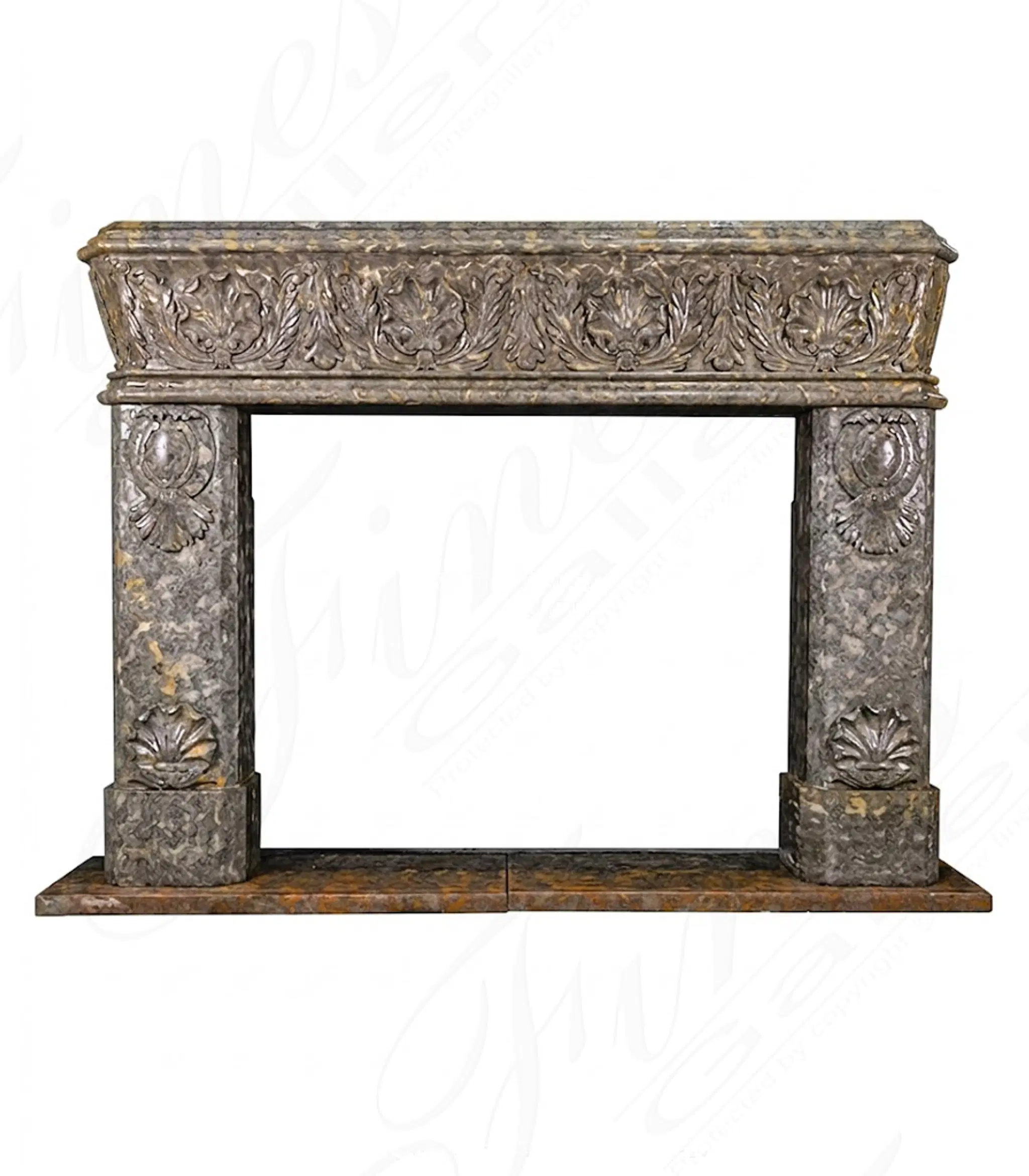 Shell Motif Mantel in Rare Imported Marble — Model MFP-504 — Hand-Crafted by Fine's Gallery