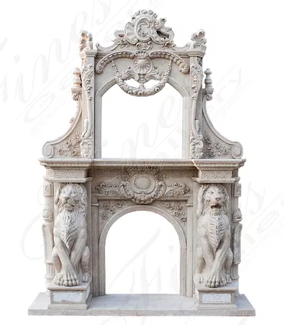 Botticino Lion Marble Over Mantel