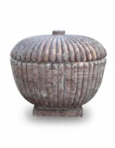 Contemporary Pink and Gray Marble Urn with Lid - Decorative Hand Carved Planter