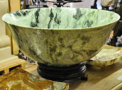 Jadeite Marble Urn - Large Round Dual-Tone Green Decorative Urn with Black Base