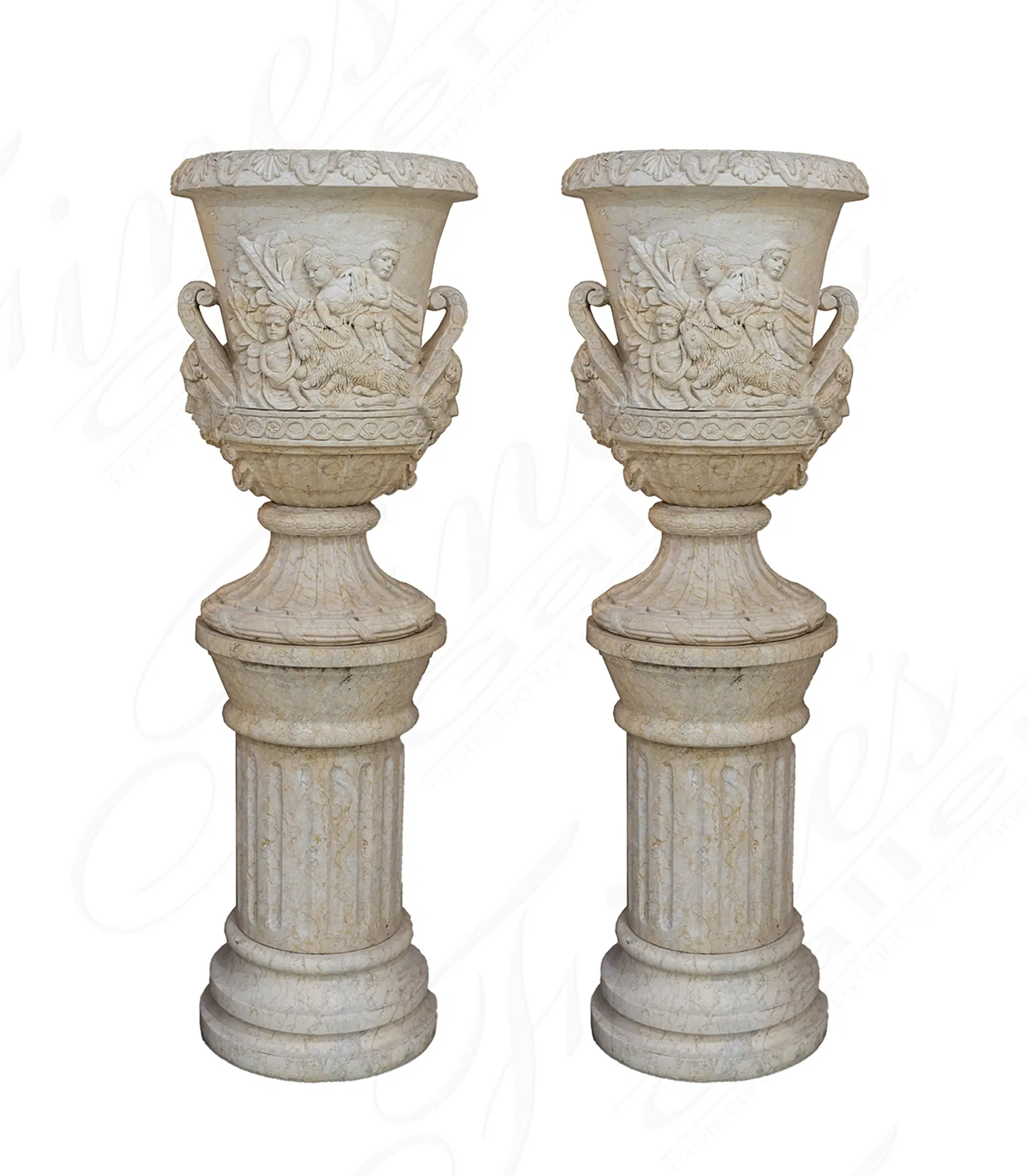 Mythical Cherub Marble Urns — Model MP-295 — Hand-Crafted by Fine's Gallery