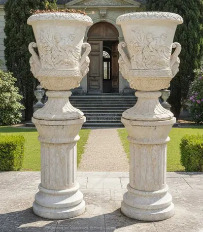 Mythical Cherub Marble Urns