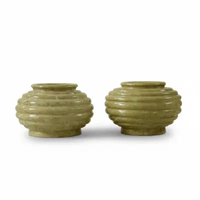 Polished Marble Vase Pair - Elegant Home Decor Planters - Luxury Marble Flower Containers