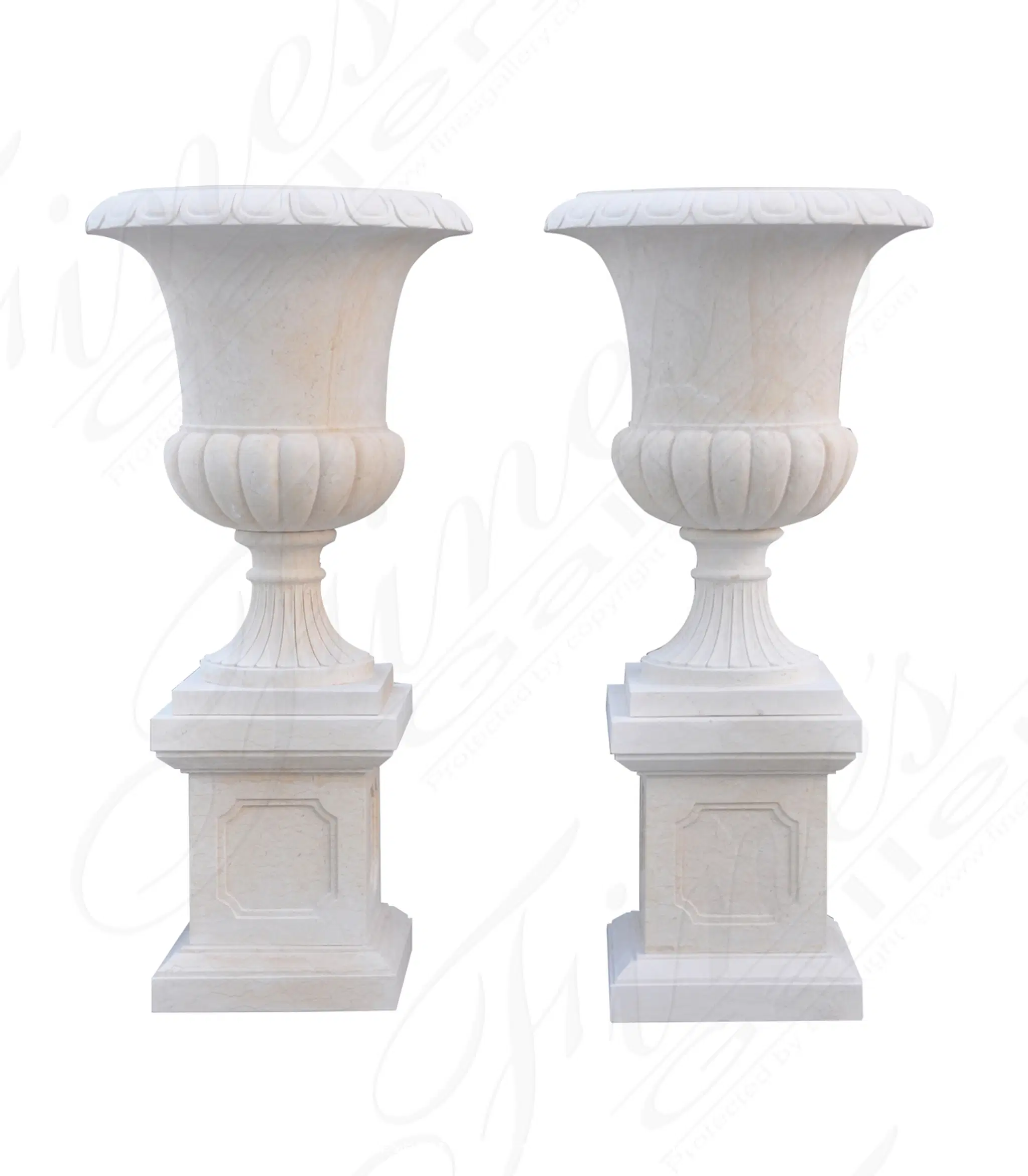 Classic Crema Marble Planter Pair — Model MP-462 — Hand-Crafted by Fine's Gallery