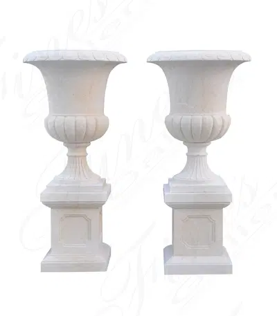 Classic Crema Marble Planter Pair