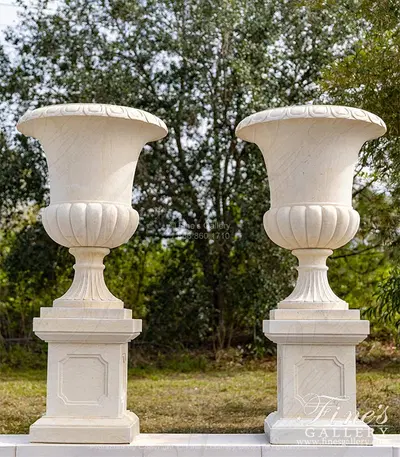 Classic Crema Marble Planter Pair