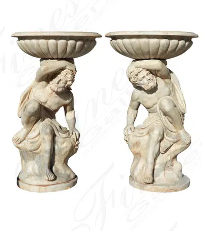 Greco Roman Urns in Antique White Marble