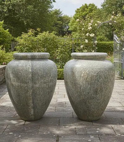 Antique Griggio Granite Pot Pair