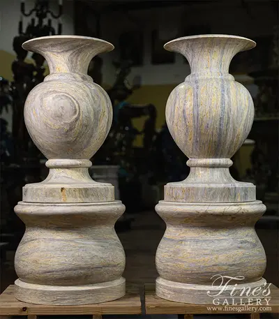 Contemporary Planter Pair in Orobico Light Marble