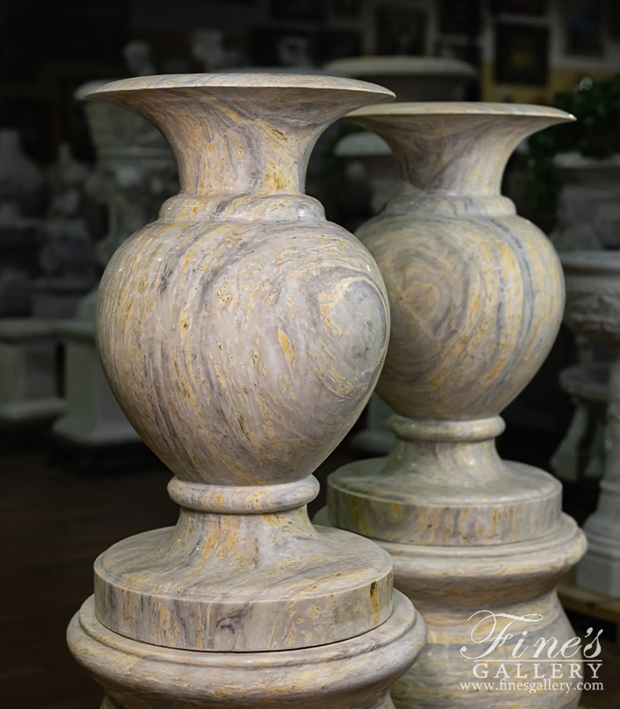 Contemporary Planter Pair in Orobico Light Marble — Model MP-512 — detail view 6
